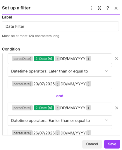 Billable hours date filter